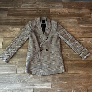 COTTON:ON Plaid Blazer Gray Black‎ White Double Breasted Career Jacket